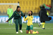 Linda Motlhalo of South Africa celebrates after their team advanced to the knockouts during the FIFA Women's World Cup Australia & New Zealand 2023 Group G match between South Africa and Italy at Wellington Regional Stadium on August 02, 2023 in Wellington, New Zealand. 