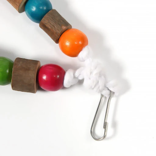 Natural Wooden Birds Parrot Colorful Toys Chew Bite Hanging Cage Balls Two Ropes