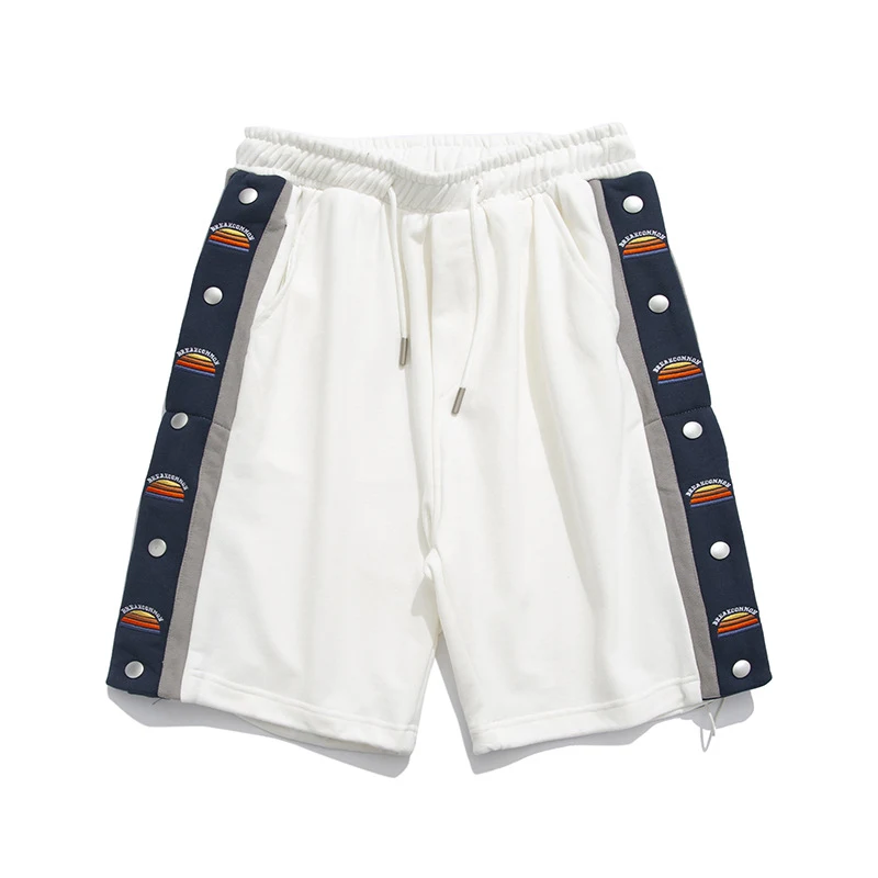 Pantalones cortos casuales de cinco puntos para hombre, con diseño colorblock, bordado y cierre lateral, perfectos para el verano.
