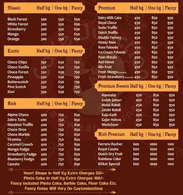 Cake Junction menu 