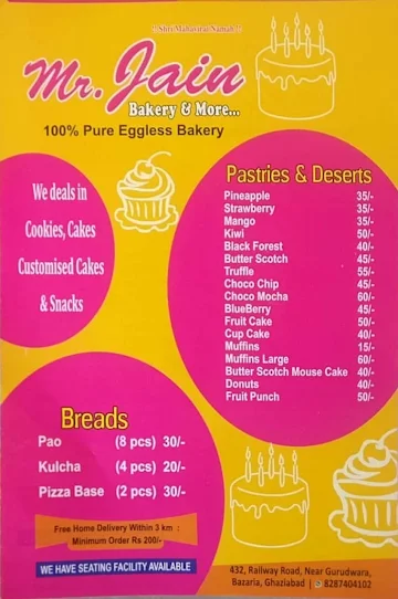 Mr Jain Bakery & More menu 