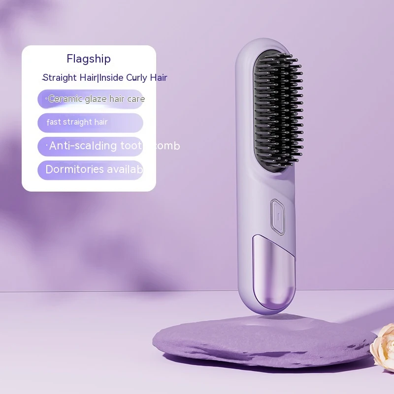 Tragbarer kabelloser 2-in-1 Glättbürste mit Anionen Haarpflege Für glattes, gesundes Haar unterwegs. Einfach zu bedienen und zu transportieren.