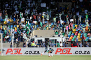 Protesters during the Absa Premiership match between Bloemfontein Celtic and Cape Town City FC at Dr Molemela Stadium on April 14, 2019 in Bloemfontein, South Africa.