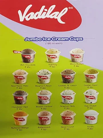 Vadilal Ice Creams menu 