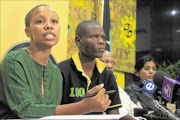 FIGHTING TALK: ANC Youth League deputy secretary-general Kenetswe Mosenogi, left, and  deputy president Ronald Lamola, brief the media on the outcomes of the weekend's national executive committee meeting.  Photo: Busi Mbatha