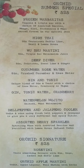 Orchid Lounge menu 