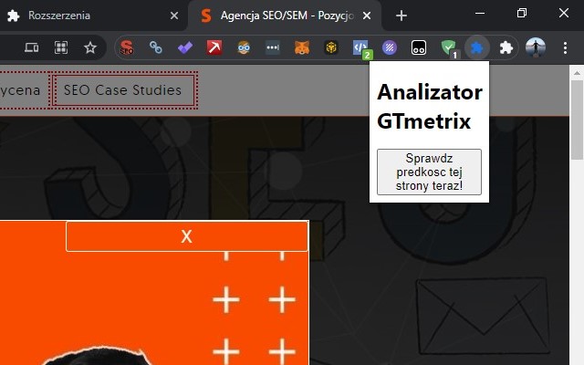 SEMhub - Analiza pagespeed z GTmetrix chrome extension