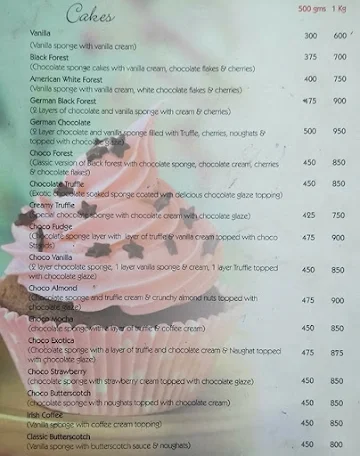 Tarts menu 