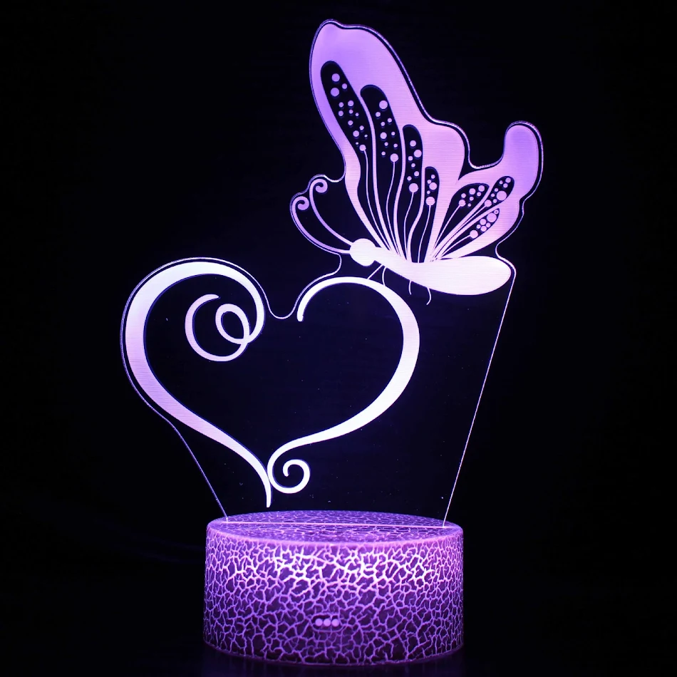 Lámpara de mesa USB táctil pequeña 3D de acrílico con colores, luz nocturna, perfecta para mesitas de noche y decorar habitaciones.