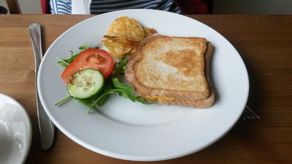 Toasted sandwich "with salad and crisps".