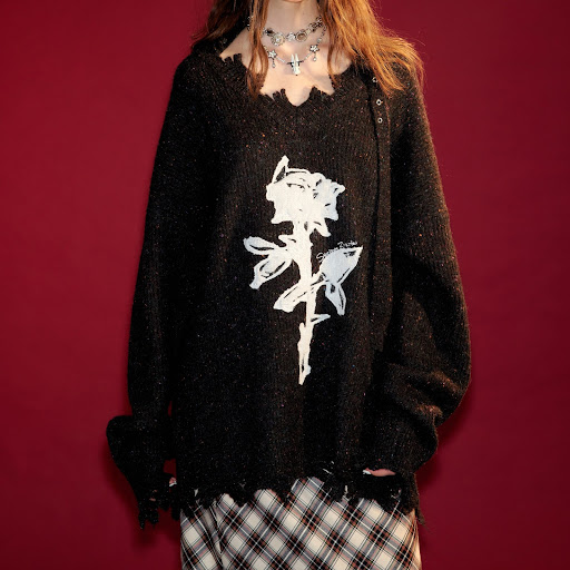 Title 7, Gentle Rose Embroidered V-neck Sweater For Women