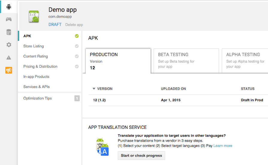 APK translation in the Developer Console