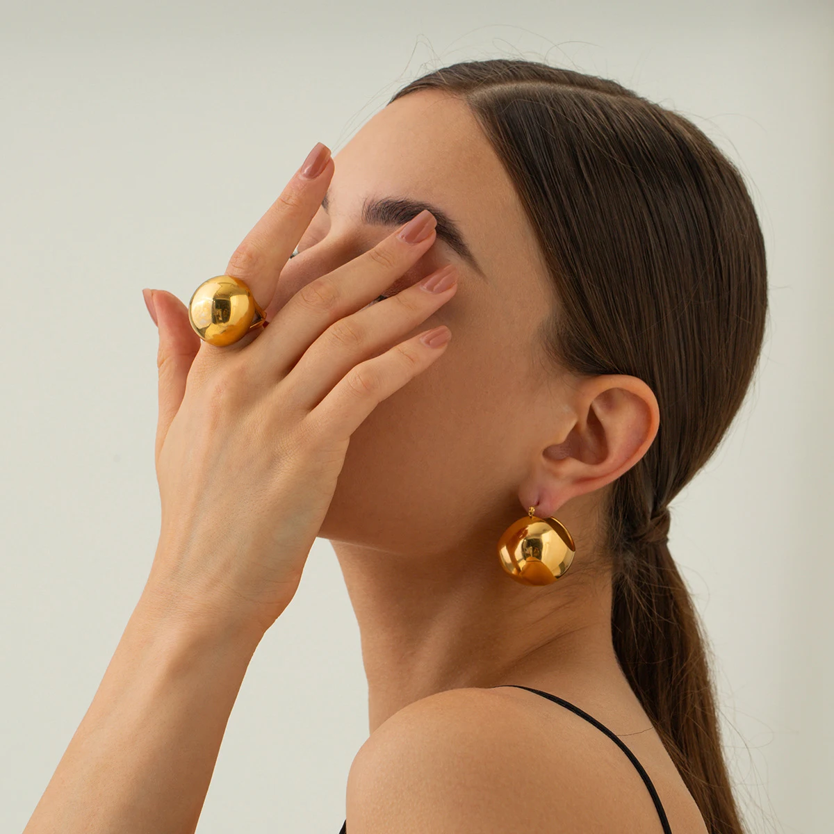 Title 7, Bague Sphérique Chubby en Acier Titane Style Fr...