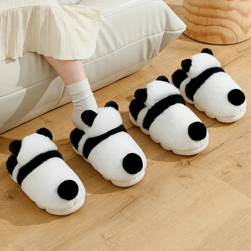Winterse driedimensionale Panda fleece gevoerde verdikte katoenen slippers, warm en comfortabel voor thuis.