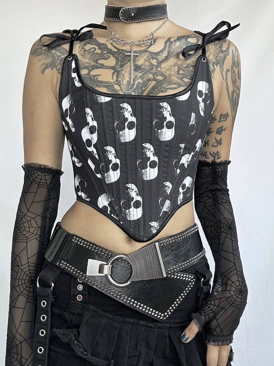 Title 6, Corsé gótico oscuro punk retro con estampado de...