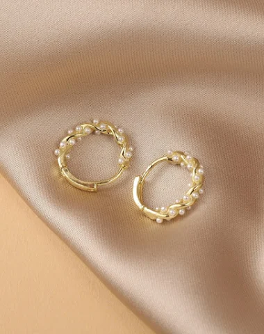 Pendientes de aro con perlas envuel - 3