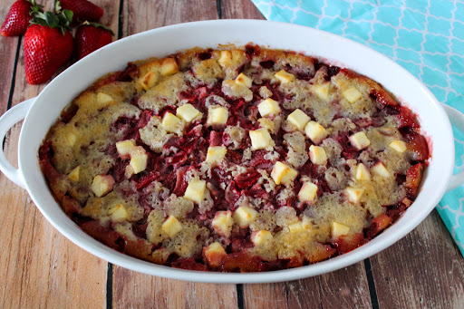 Strawberries and Cream Cobbler ready to be served.