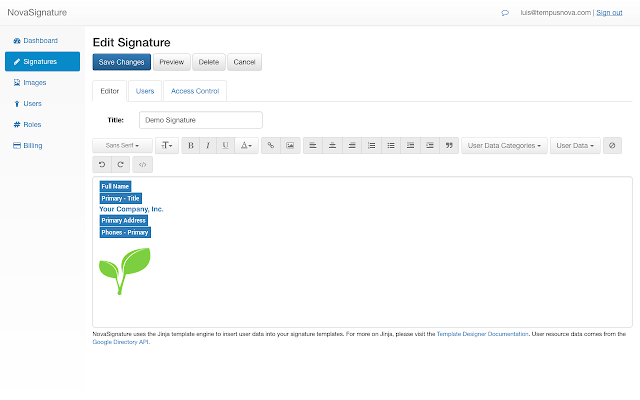 Screenshot of NovaSignature