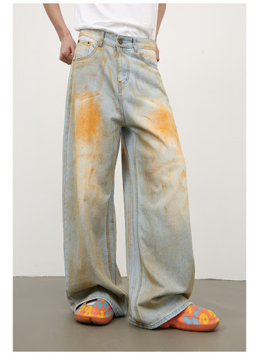Title 9, Mens Retro Loose Straight Jeans with High Stre...