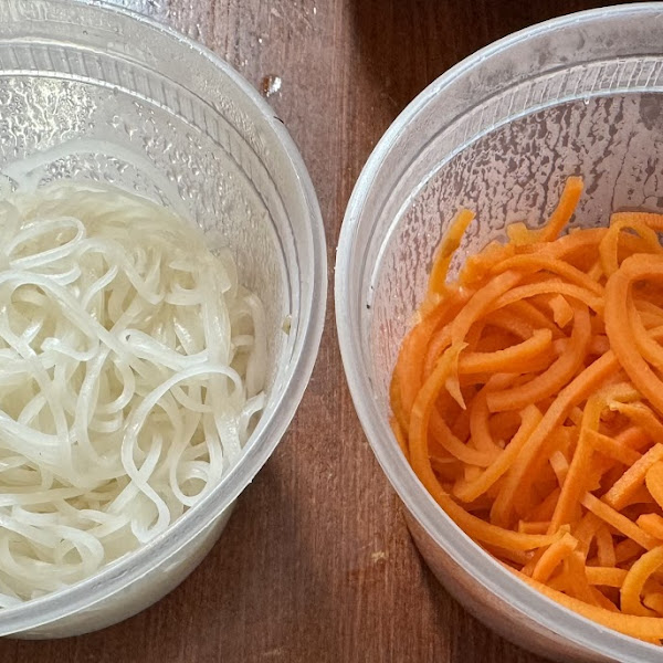 Left: Rice noodles. Right: carrot noodles