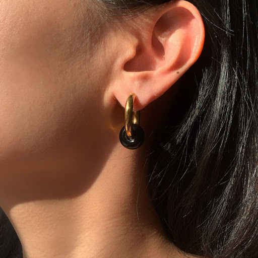 Title 5, Double-Layer Gold-Plated Colored Stone Earrings...