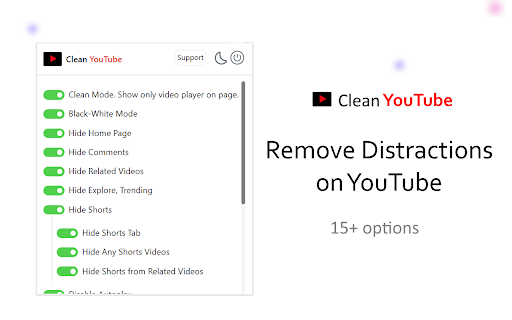 Clean YouTube - Remove Shorts, Comments, Related Videos