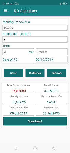 Screenshot EMI Calculator for Bank loan, 