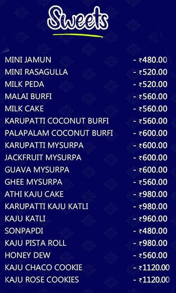 Krishnaa Jelabi Kadai menu 