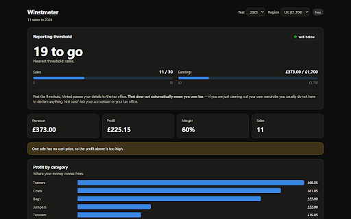 Winstmeter — winst & DAC7 voor Vinted screenshot 1