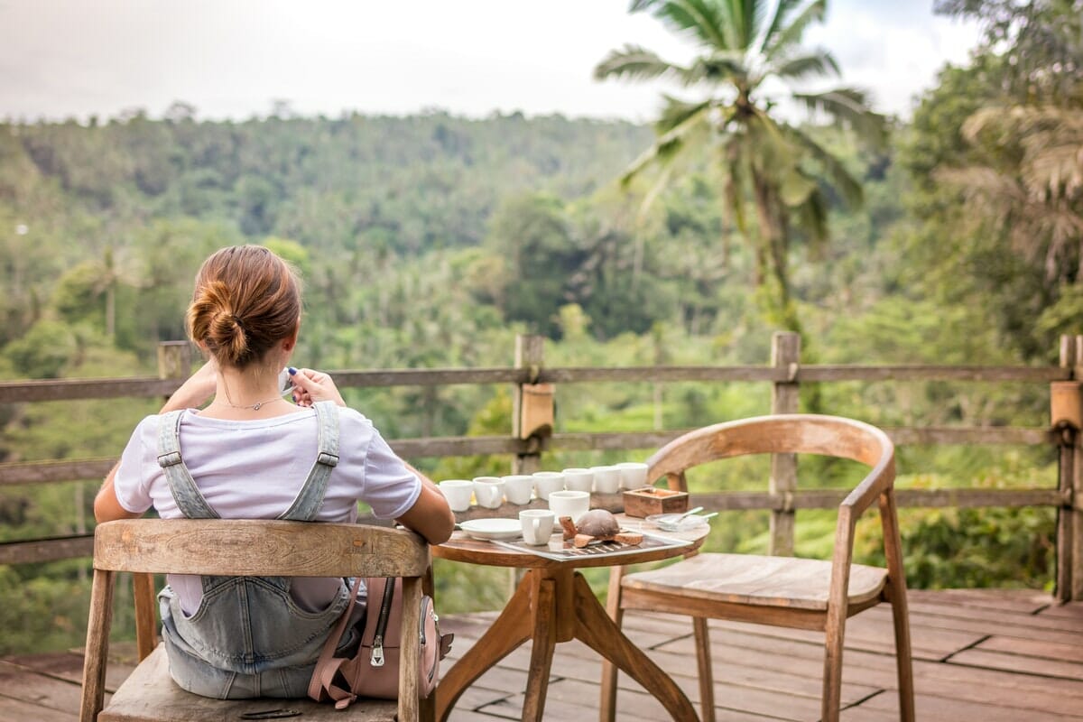 woman relaxing on a deck