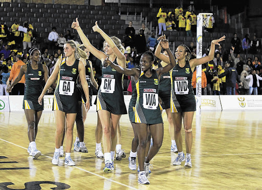 Players of the triumphant Proteas team do a victory lap after winning the netball Diamond Challenge final against Malawi in Pretoria on Saturday. The victory means that the Proteas, who lost to Malawi earlier in the tournament are now the top netball team in Africa