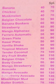 Milkshake's Glass menu 1