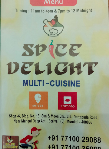 Spice Delight menu 