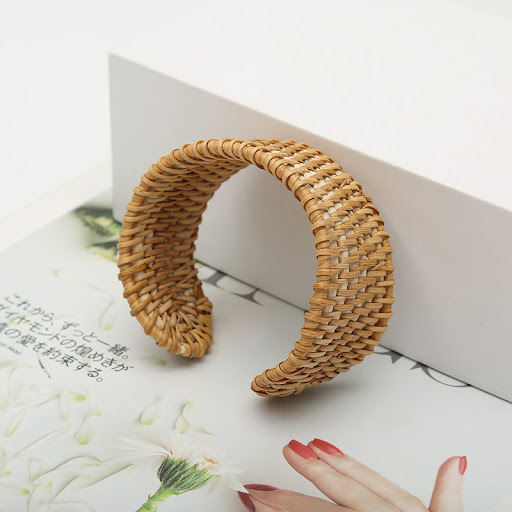 Title 4, Straw Woven Vintage Circle Bracelet, a boho-chi...