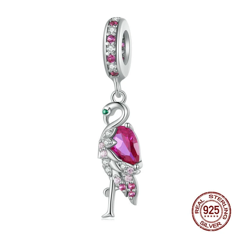 S925 Contas Soltas DIY Flamingo Fofo Crie joias únicas e personalizadas com estas adoráveis contas de flamingo de prata.