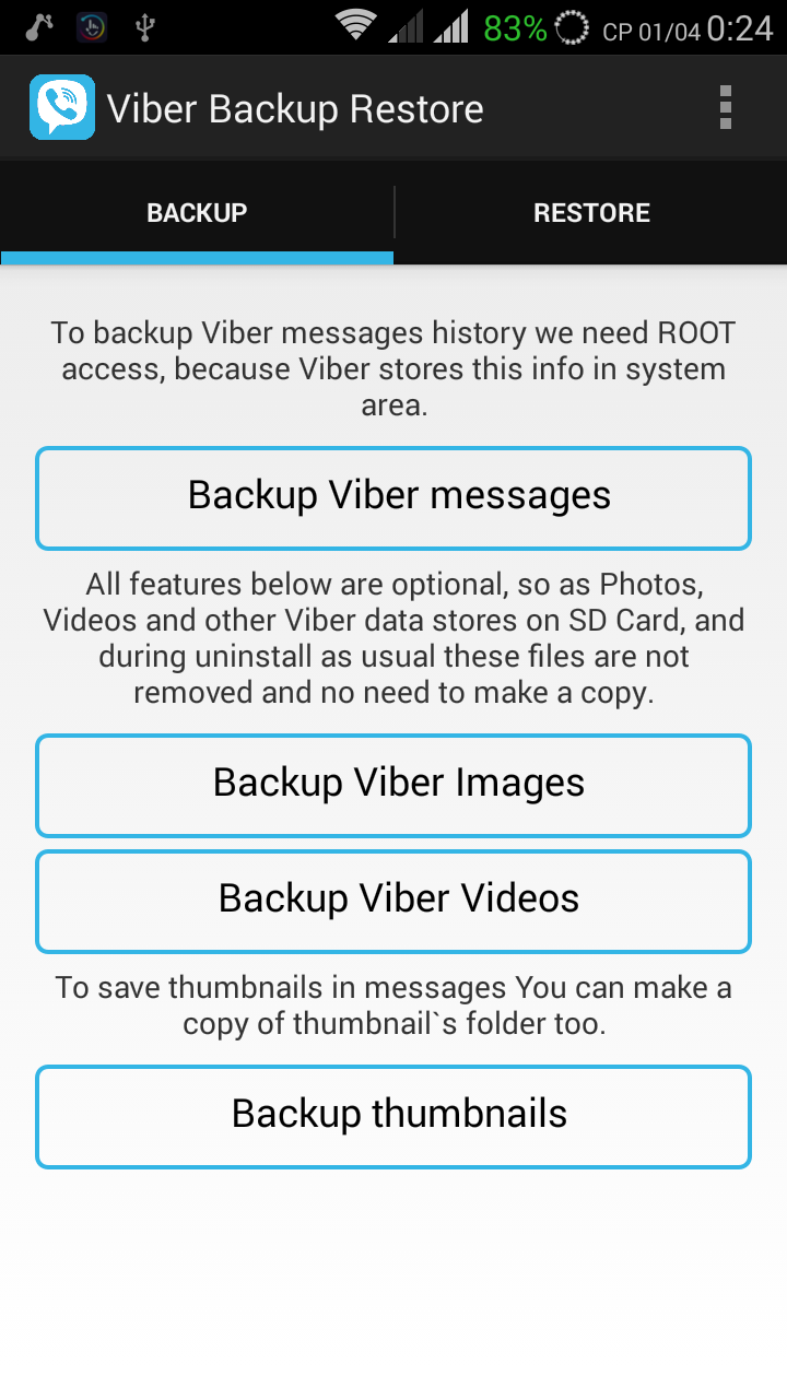 Android application Backup Restore for Viber screenshort