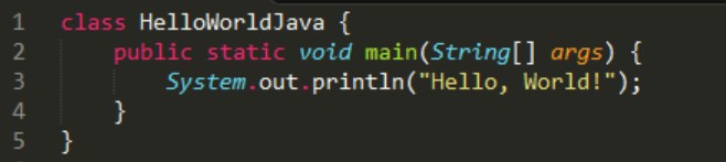 java code for hello world