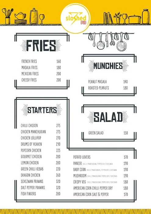 Sloshed menu 