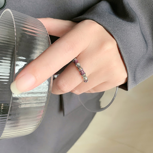 Title 5, 925 Silver Bamboo Knot Diamond Opening Ring for...