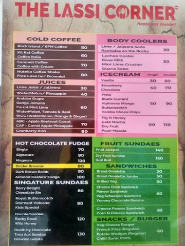 The Lassi Corner menu 