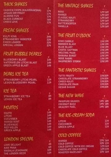 The London Shakes & Dhaba Cafe menu 