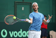 Edan Leshem of Israel in action against Nik Scholtz in the reverse singles during day 2 of the Davis Cup tie between South Africa and Israel at Irene Country Club on February 03, 2018 in Pretoria.