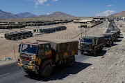 Military trucks carrying supplies move towards forward areas in the Ladakh region, September 15, 2020.
