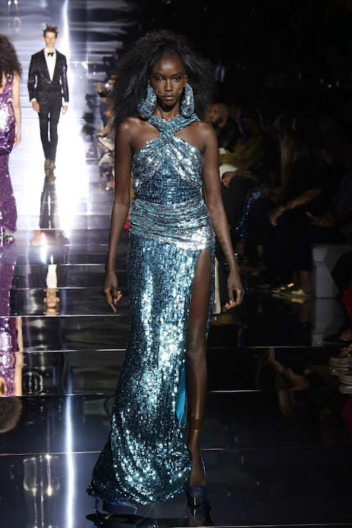 Anok Yai walks the runway during the Tom Ford S/S 2023 fashion show during New York Fashion Week at Skylight on Vesey on September 14, 2022 in New York City.