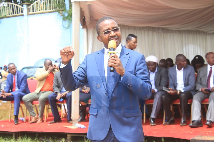 Murang'a Governor Mwangi wa Iria at Ihura Stadium where he issued bursary cheques on Monday, January 13, 2020.