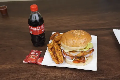 Veg Burger With Fries And Coke [250 Ml]