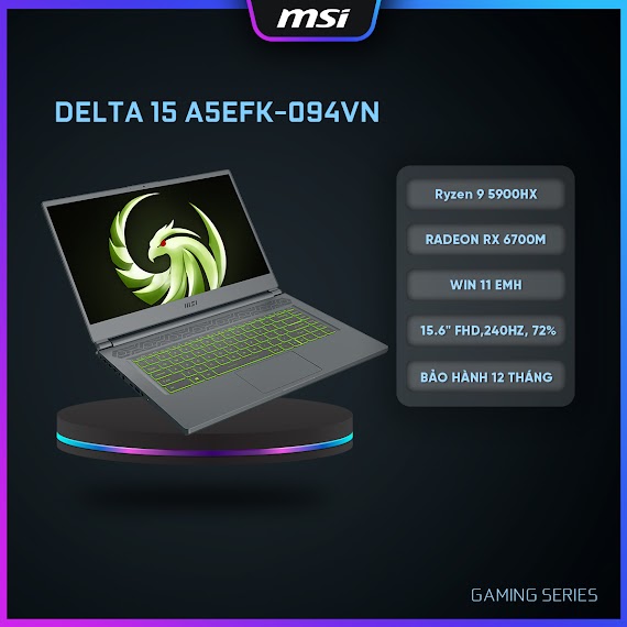 Msi Laptop Delta 15 A5Efk - 094Vn|Ryzen 9 5900Hx|Rx 6700M|Ram 16Gb|1Tb Ssd|15.6" Fhd, 240Hz, 72% [Hàng Chính Hãng]