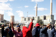 Eskom workers protesting at the Duvha power station near Emalahleni. File image