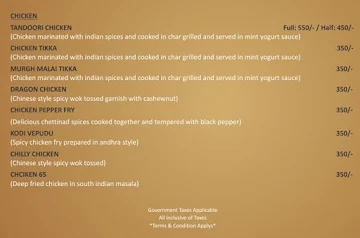 Zero Degrees - Gokulam Park menu 