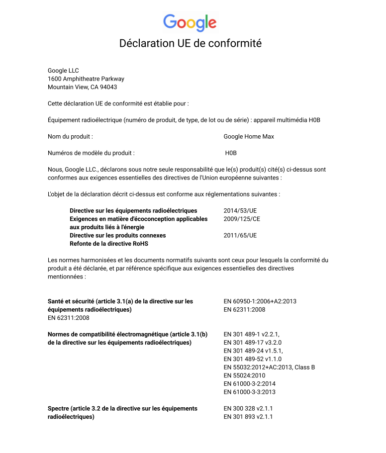 Déclaration ue de conformité